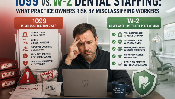 1099 vs. W-2 Dental Staffing: What Practice Owners Risk by Misclassifying Workers